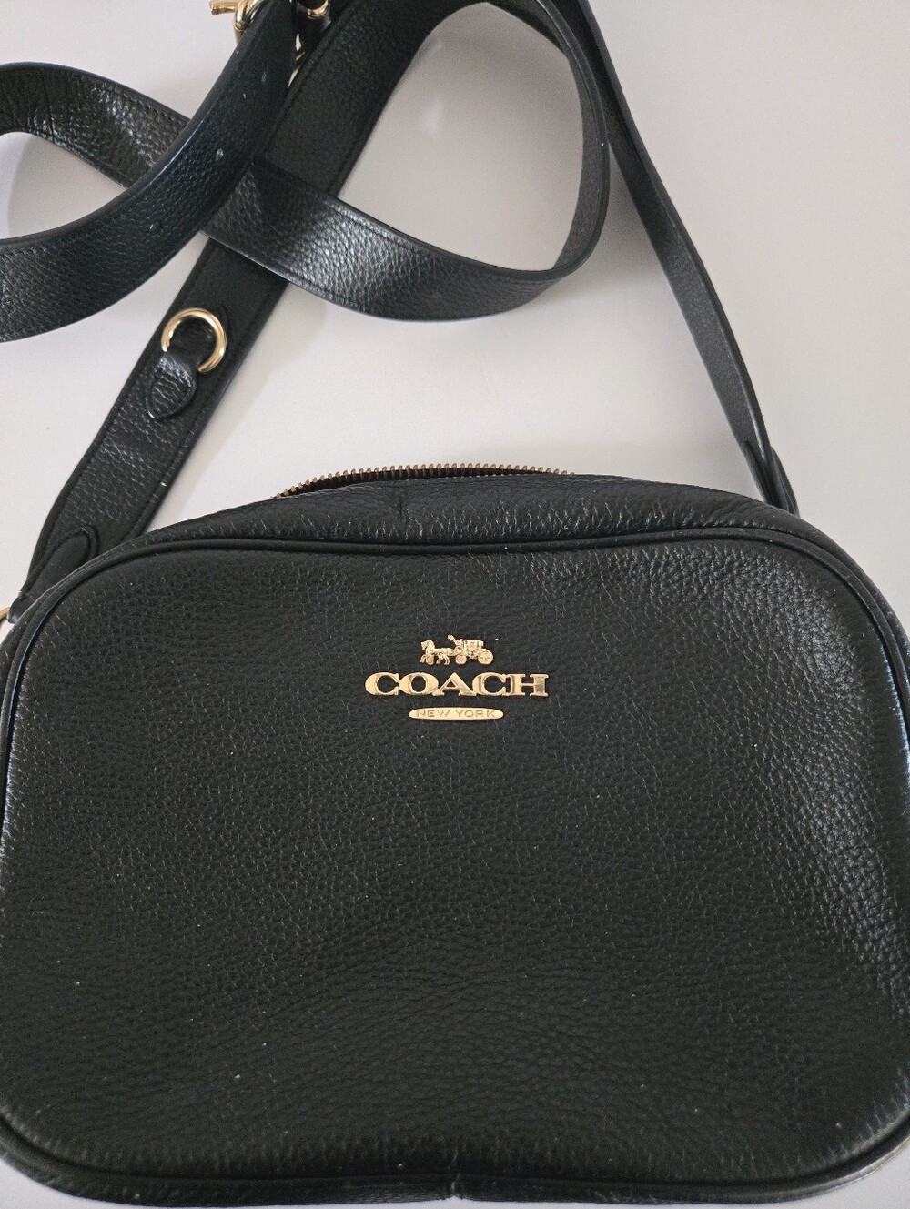 Coach Black Pebbled Leather Crossbody with Gold Logo